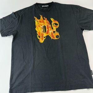 Palm Angels Black Tee with Fiery Graphic
